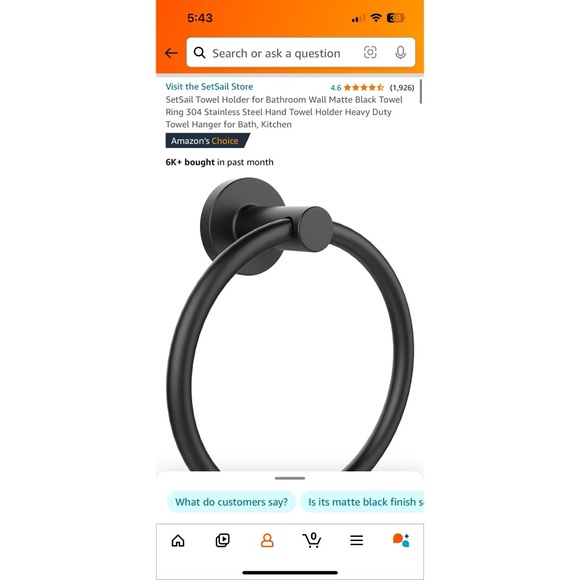 Matte Black Wall Mount Towel Holder Ring - Picture 6 of 7